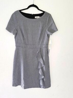 Eliza J Black & White Houndstooth Ruffle Mini Dress